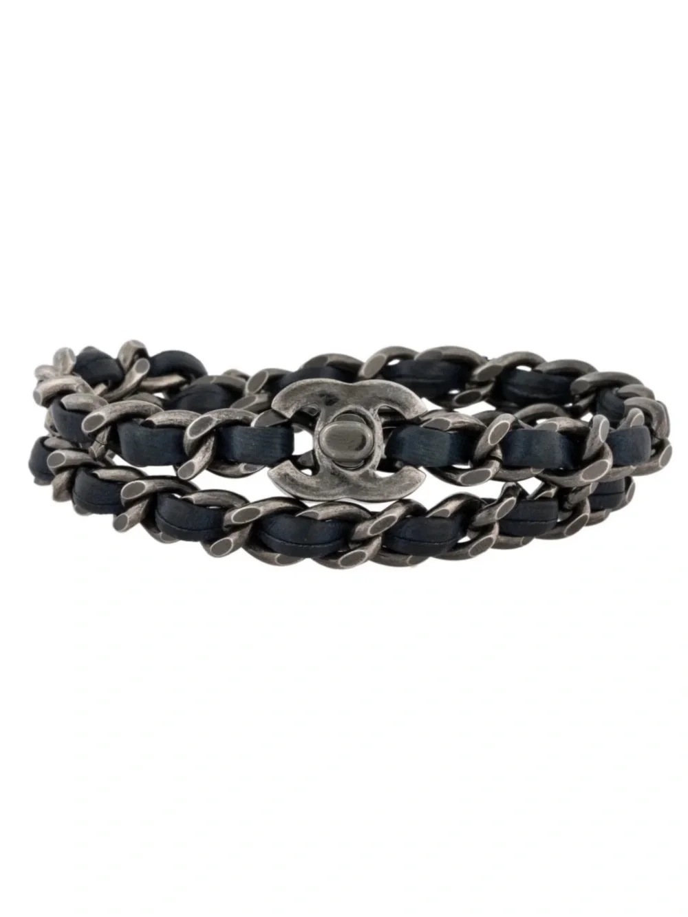 Chanel Blue Leather Wrap Bracelet